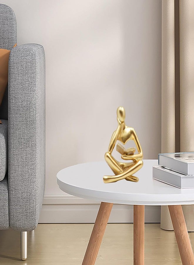 Chiorgone Golden Abstract Thinker Reading Sculpture - Resin Desktop Statue for Home Office Decor & Intellectual Gift (Contemplative Right Pose) - Image 4